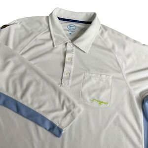 True Flies Polo Shirt Men XXL White Blue Vented Long Sleeve Fly Fishing Outdoors